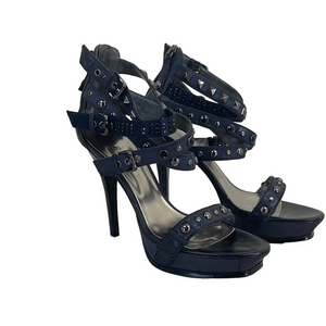 Guess Womens Kenvil2 Distressed Look Black Multi Leather Sandals Shoes